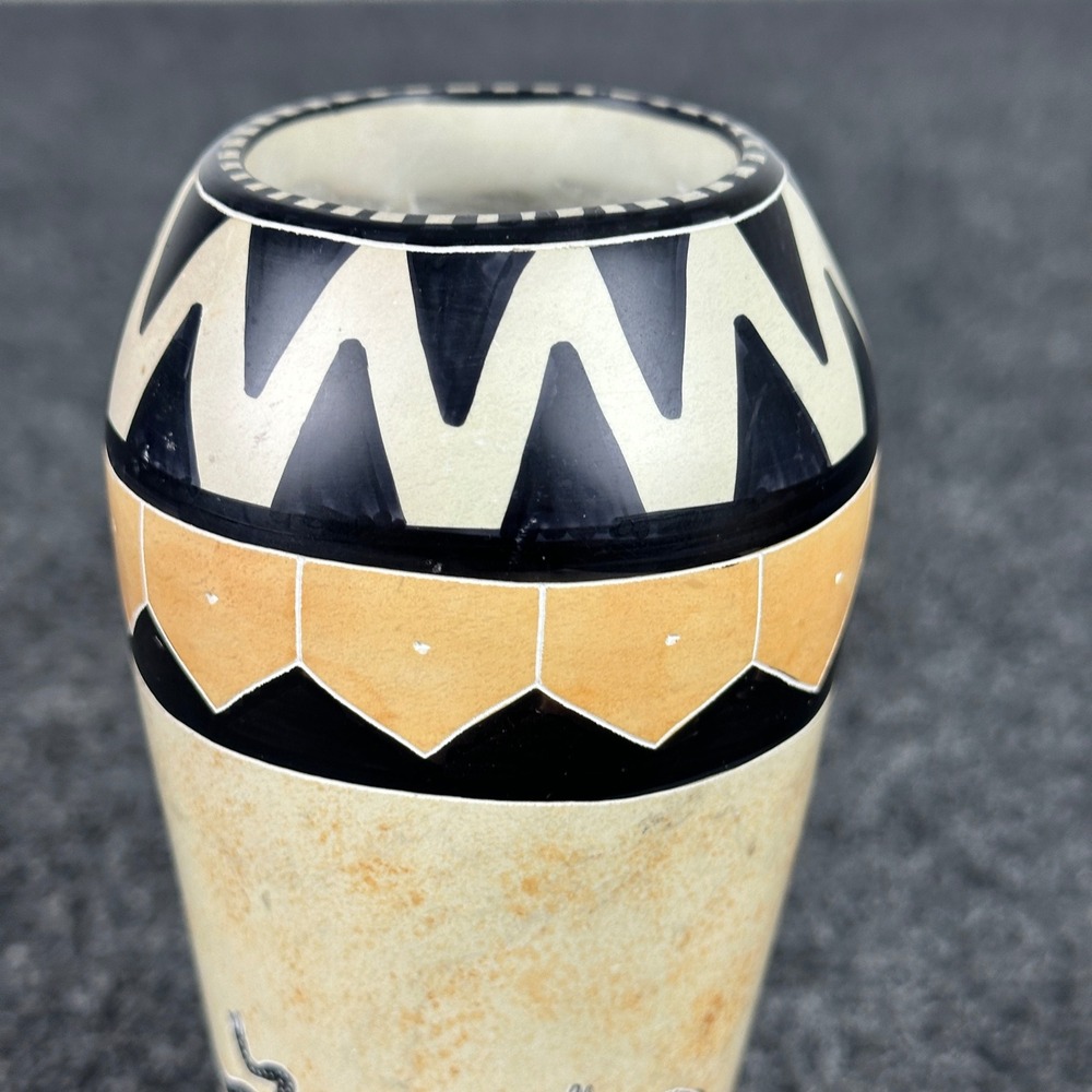 Southwestern Hand Painted Gecko Ceramic Vase Set 2pc Tribal Geometric Pattern - Picture 10 of 14